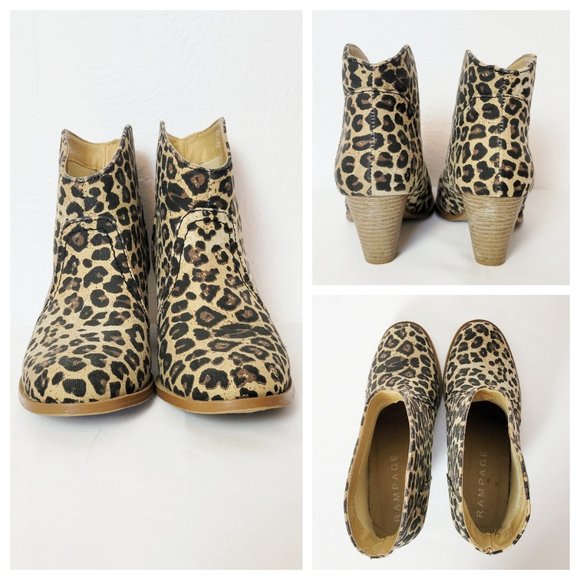 Rampage Ankle Booties Leopard Canvas Block Heel Animal Print Round Toe Boots - Picture 8 of 15